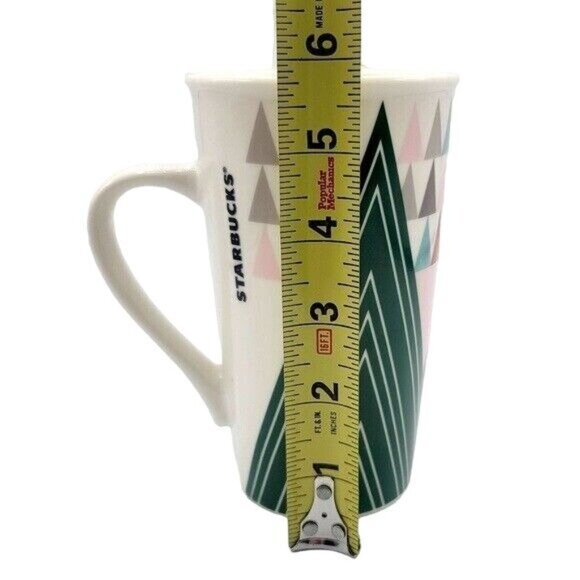 2/$15 Starbucks Holiday Christmas Triangle Tree Mug Ivory Green Red Pink 16oz - Picture 9 of 10